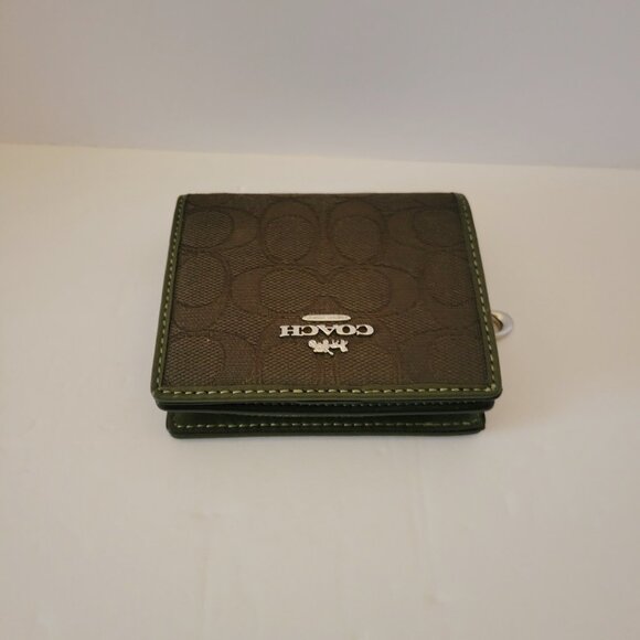 Coach CU401 Snap Wallet Signature Jacquard Small Wallet Clutch Olive Drab - Picture 6 of 8
